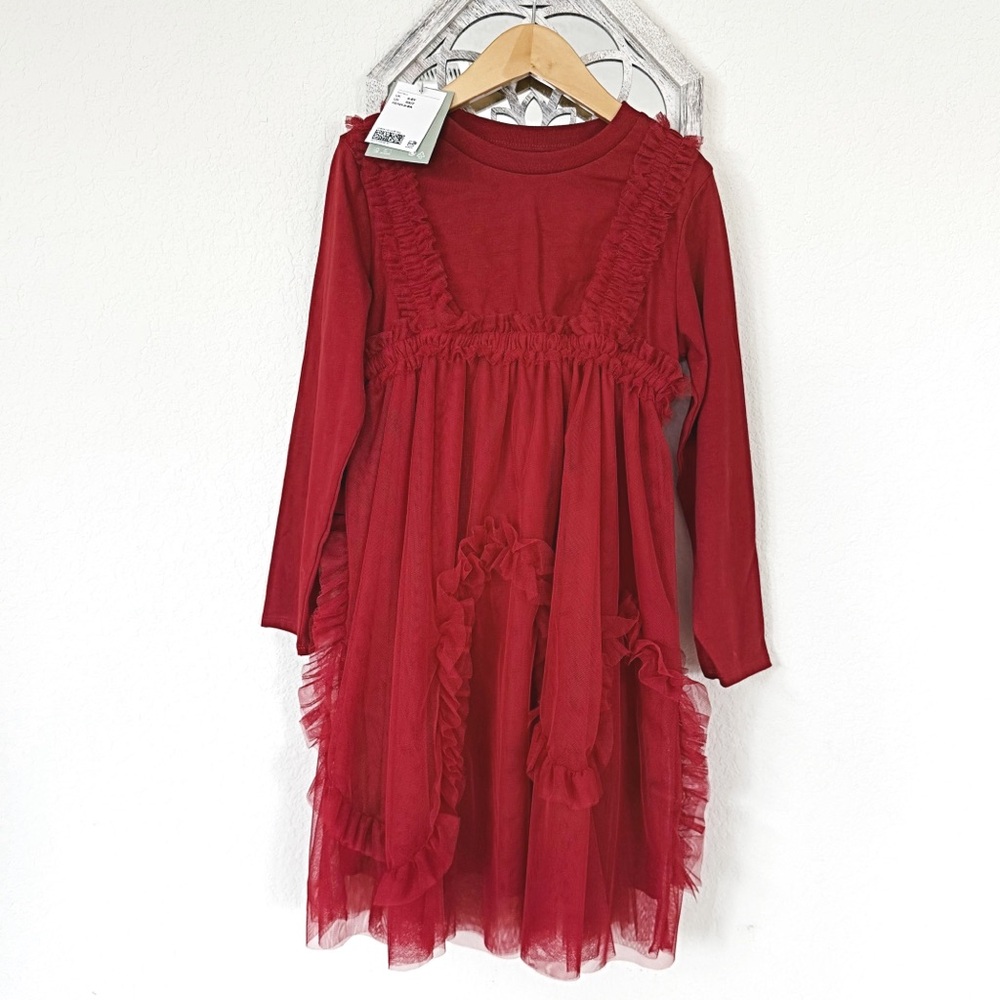 H&M • Red Tiered Ruffled Dress with Mock Neck